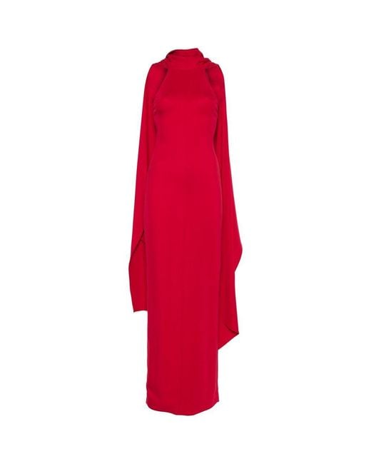 Solace London Red 'Emerson' Sleeveless Long Dress With Halterneck And Attatched Scarf On The Rear