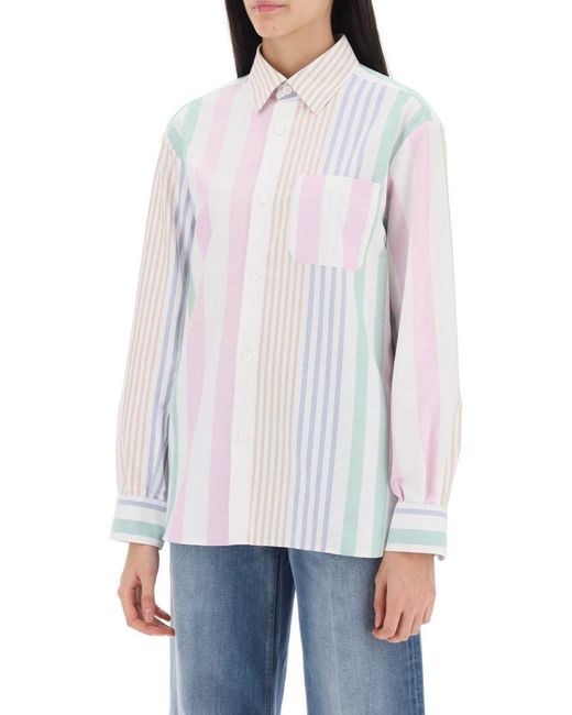 A.P.C. White Sela Striped Oxford Shirt