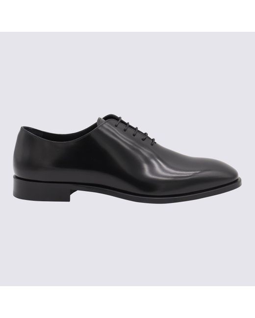 Canali Black Leather Lace Up Shoes for men
