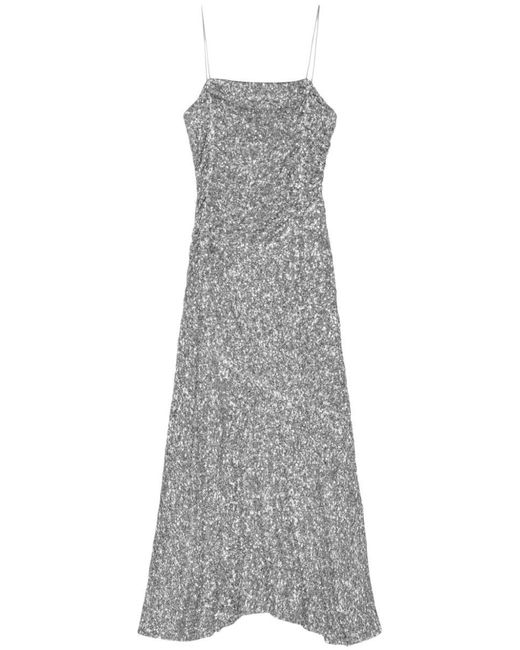 Ganni Gray Sequin-embellished Maxi Dress