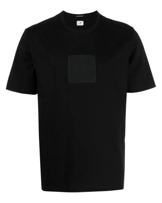 C P Company Black Metropolis Series Mercerized Jersey Logo Badge T-shirt Clothing for men