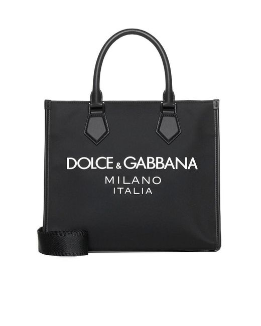 Dolce & Gabbana Black Logo Canvas Shopping Bag for men