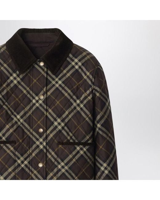 Burberry Black Cropped Quilted Nylon Jacket With Check Pattern