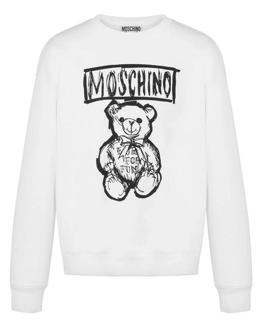 Moschino White Sweatshirt With Teddy Bear Print for men