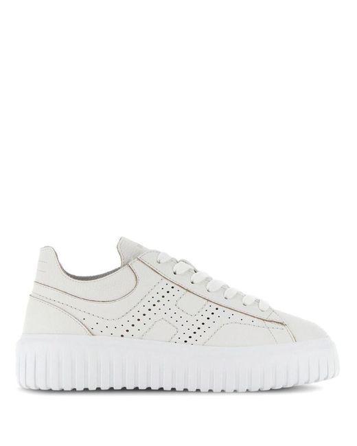 Hogan White H-striped Leather Sneakers for men