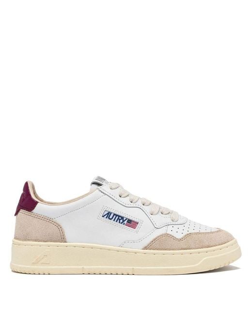 Autry White 'Medalist Low' Sneakers With Suede Inserts And Contrasting Heel Tab