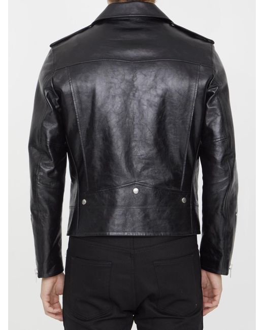 Saint Laurent Black Classic Motorcycle Leather Jacket for men