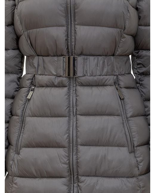 Michael Kors Gray Grey Long Down Jacket With Belt And Fur Collar
