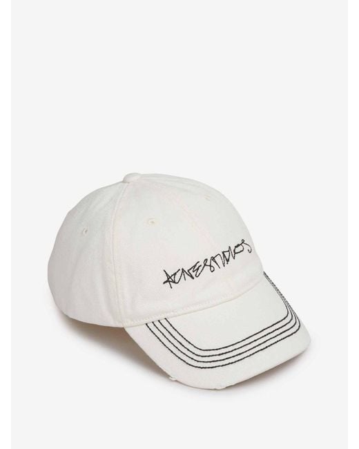 Acne White Cotton Logo Cap for men