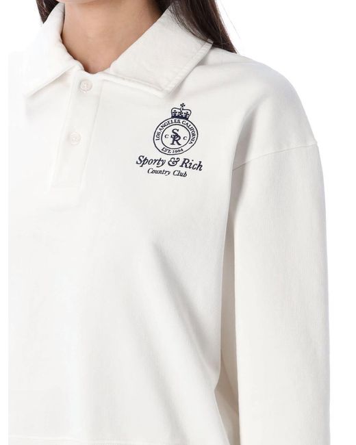 Sporty & Rich Crown Country Cropped Polo-Sweatshirt in White