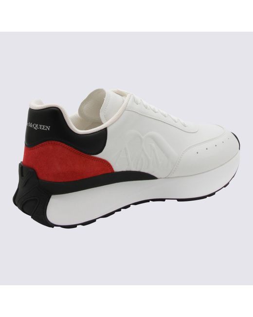Alexander McQueen White, Black And Red Leather Sprint Sneakers for men
