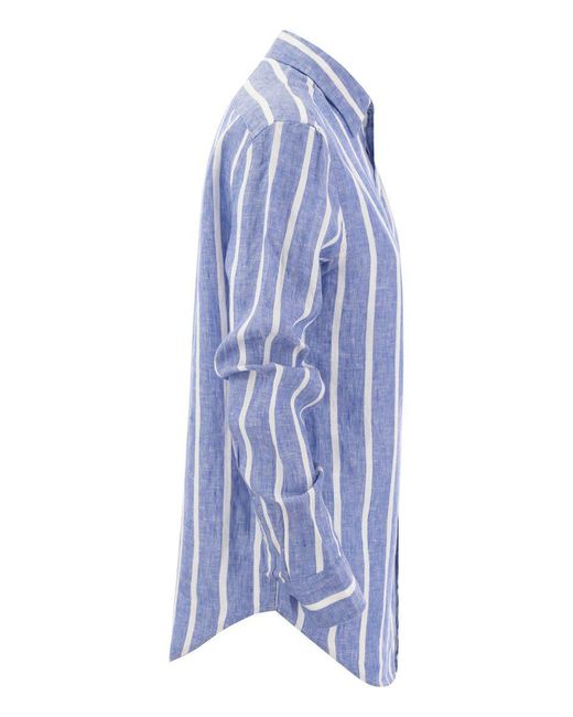 Polo Ralph Lauren Blue Relaxed-fit Linen Striped Shirt