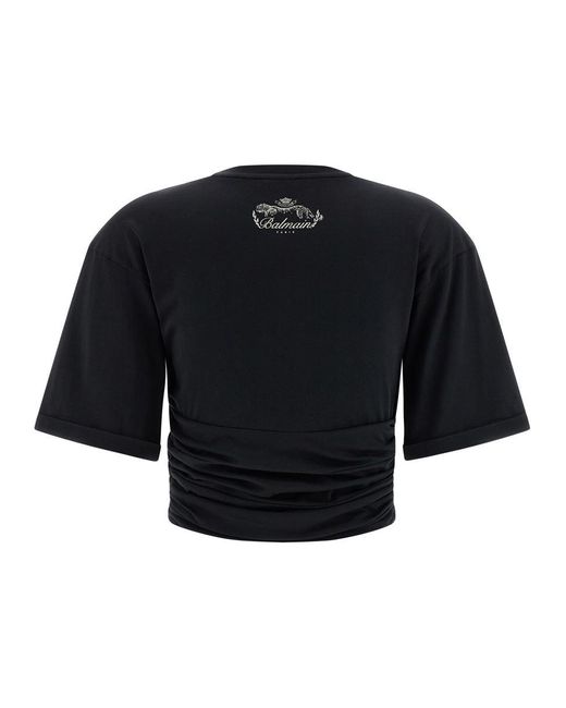 Balmain Black Knotted Crop T-Shirt