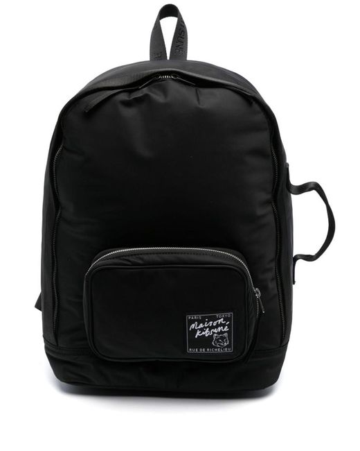 Maison Kitsuné Black Nylon Backpack for men