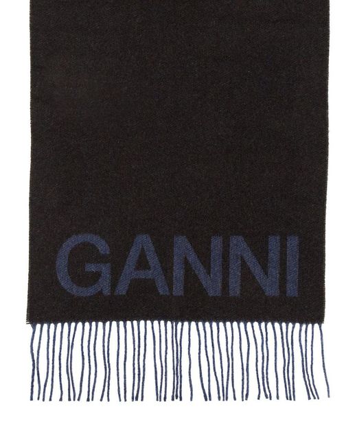 Ganni Black Scarf With Logo