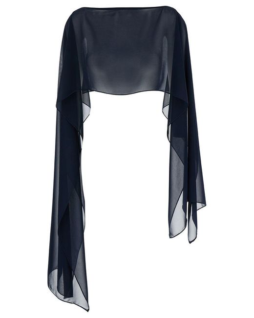 Plain Blue Boat Neckline In Sheer