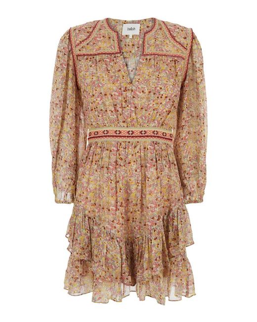Ba&sh Natural Loly' Dress With V-Neck And Applied Embroideries