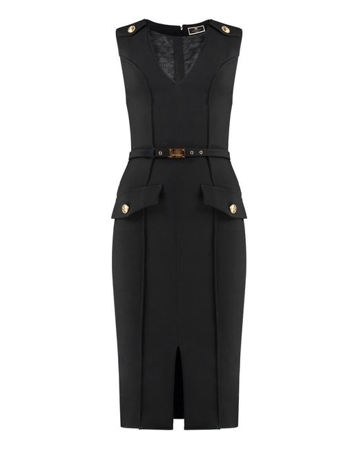Elisabetta Franchi Black Midi Dress With Belt