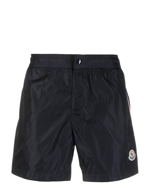 Moncler Black Logo-Patch Swim Shorts for men