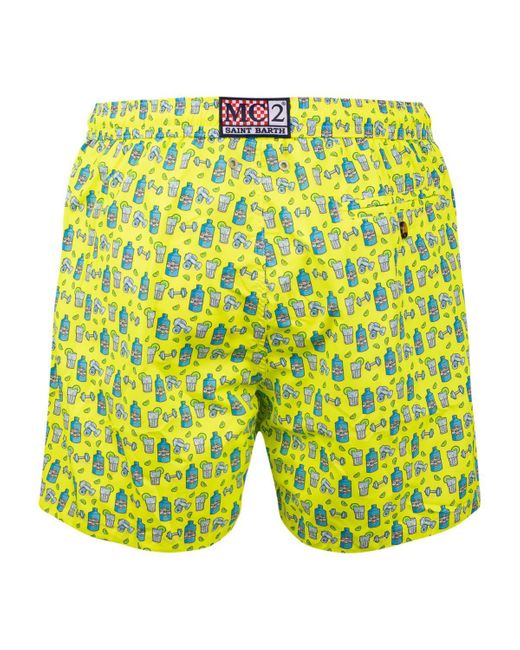Saint Barth Yellow Lightweight Lighting Micro Fantasy Fabric Swimsuit With Gym Print And Gin for men