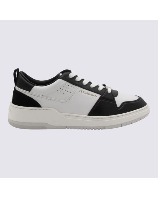 Ferragamo White And Black Leather Street Style Pain Logo Sneakers for men