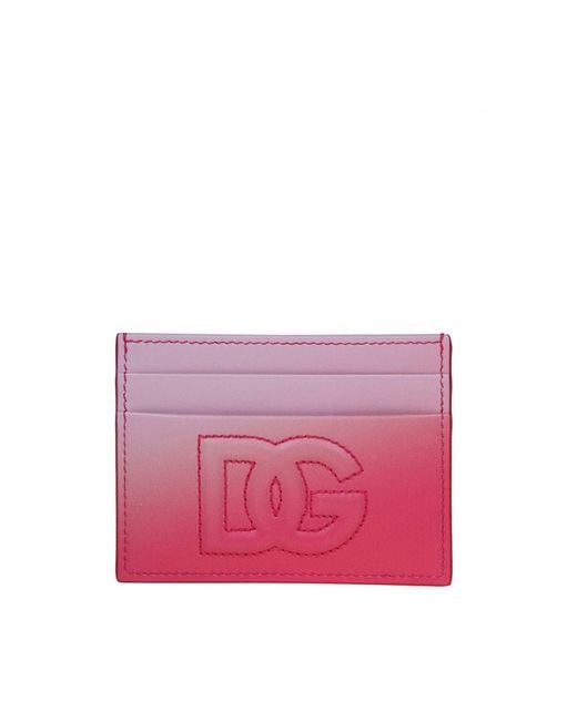 Dolce & Gabbana Pink Leather Card Holder With Dg Logo