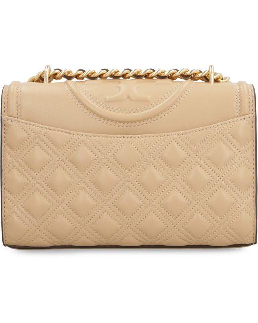 Tory Burch Natural Quilted Fleming Mini Shoulder Bag