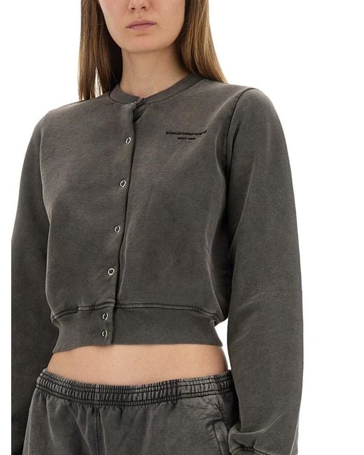 Alexander Wang Gray Shrunken Snap" Cardigan