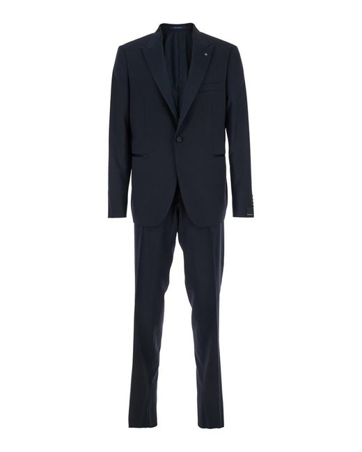 Tagliatore Blue Single-Breasted Suit With Peak Revers for men