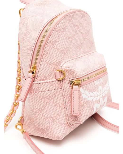 MCM Pink Small Stark Lauretos Monogram Backpack