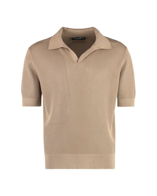 Dolce & Gabbana Brown Ribbed Knit Polo Shirt for men