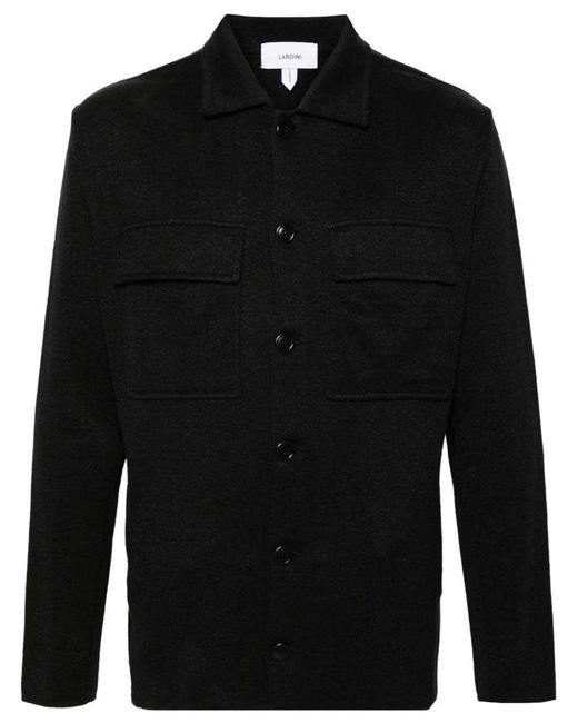 Lardini Black Linen And Cotton Shirt With Applied Pockets for men