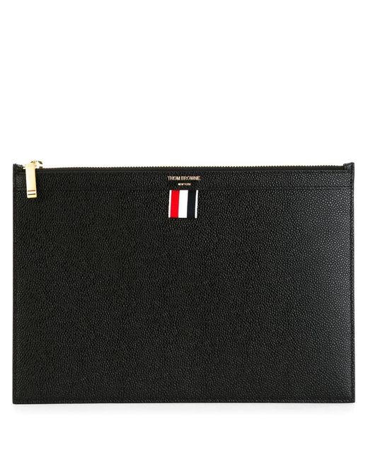 Thom Browne Black Small Document Holder In Pebble Grain Leather Accessories for men