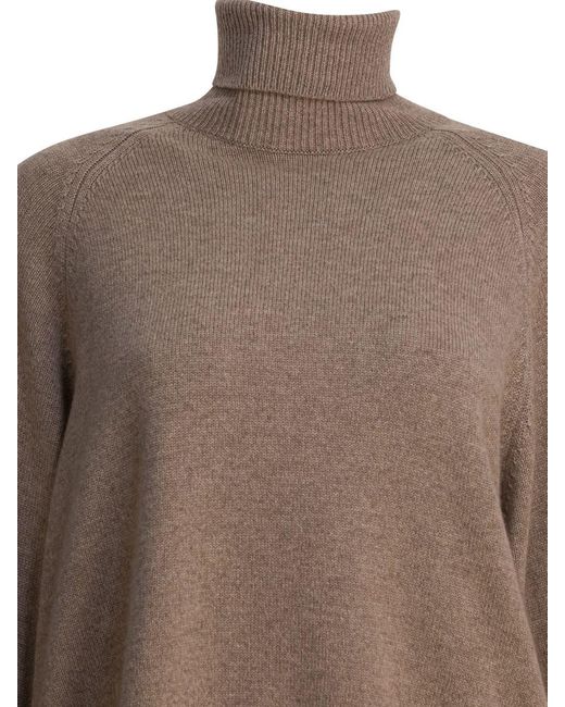 Brunello Cucinelli Brown Turtleneck Sweater With Shiny Shirt Details