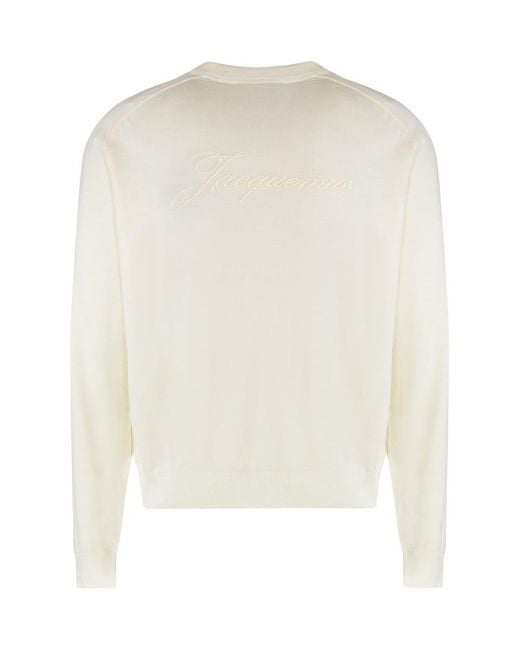 Jacquemus White Sweater With Round Neck Made Of Merino Wool for men