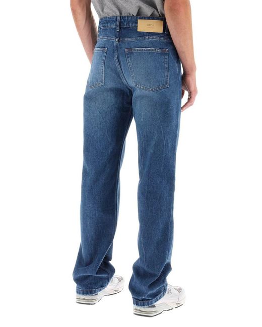 AMI Blue Loose Jeans With Straight Cut for men
