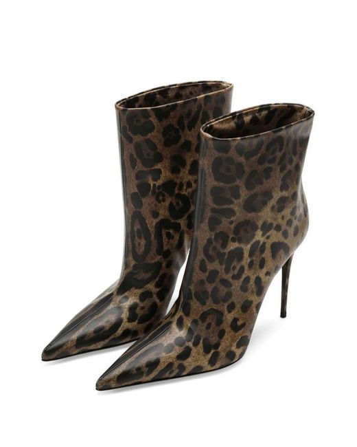 Dolce & Gabbana Brown Glossy Leather Ankle Boots