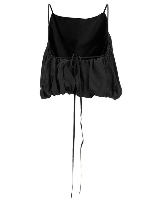 Low Classic Black Voluminous Top With Open Back In Cotton Blend Woman