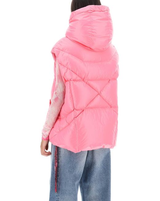 Khrisjoy Pink Oversized Puffer Vest With Hood