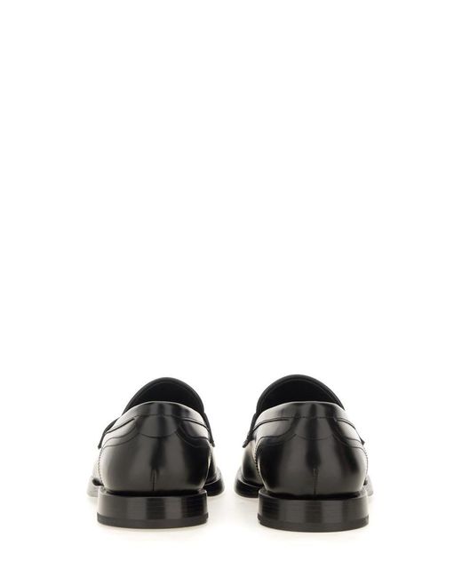 Dolce & Gabbana Black Italian Leather Loafers with Logo for men