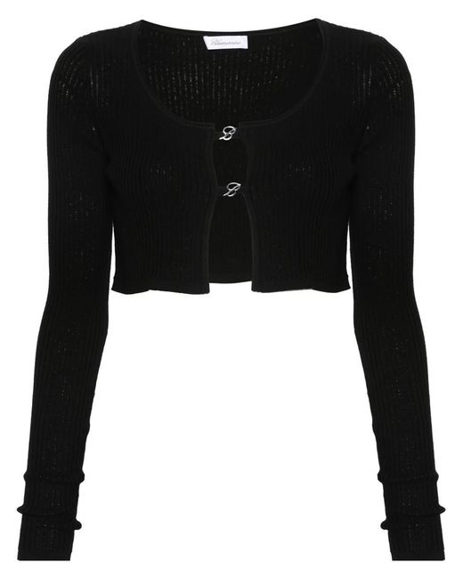 Blumarine Black Ribbed Knit Cardigan With Scoop Neckline