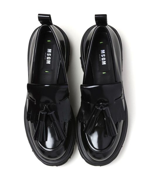 MSGM Black Tassel-detail Leather Loafers
