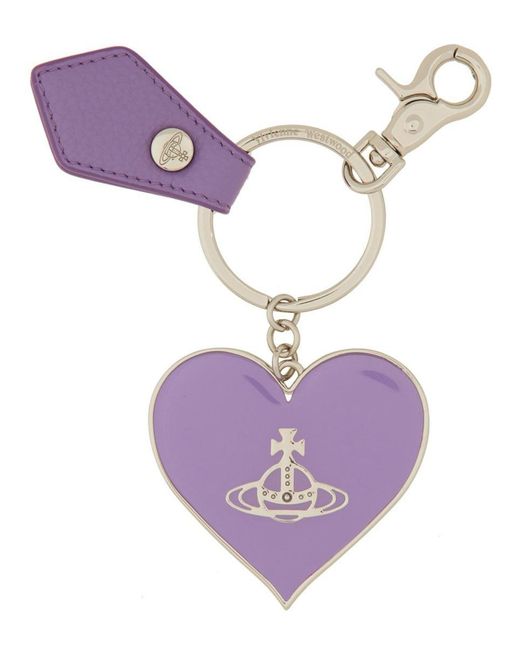 Vivienne Westwood Purple "Mirror Heart Orb" Keychain