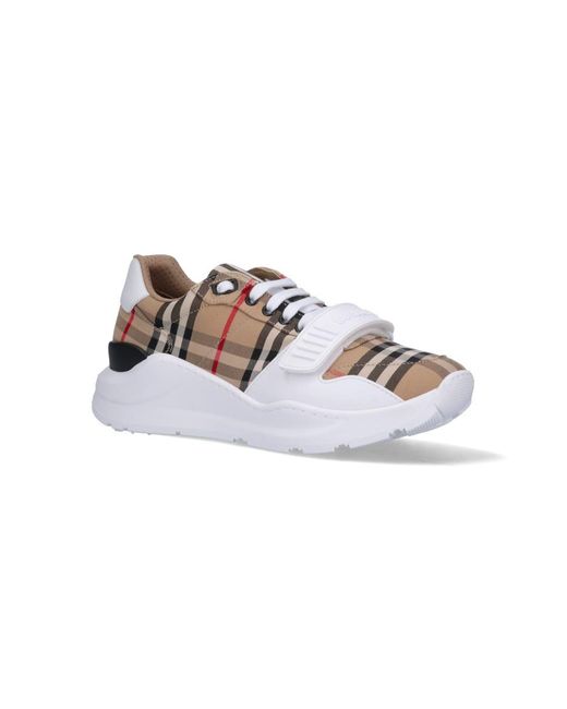 Burberry White Vintage Check Canvas & Leather Sneaker for men