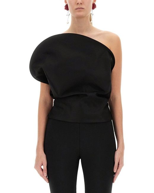Magda Butrym Black Sculptural One-Shoulder Bustier With Architectural Elements