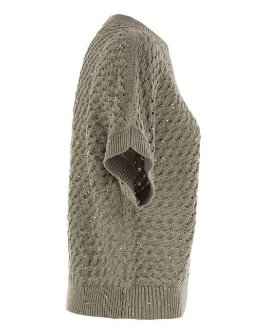 Peserico Gray Cotton Cordonnet Jumper With Sequins