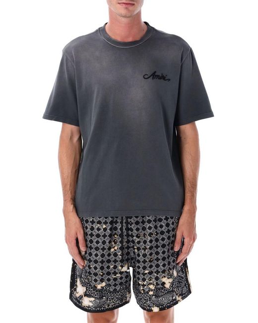 Amiri Gray Bleach Bandana Patch T-shirt for men