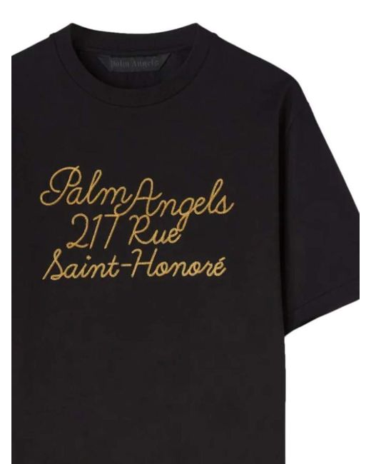 Palm Angels Black Embroidered Logo Crewneck T-shirt for men
