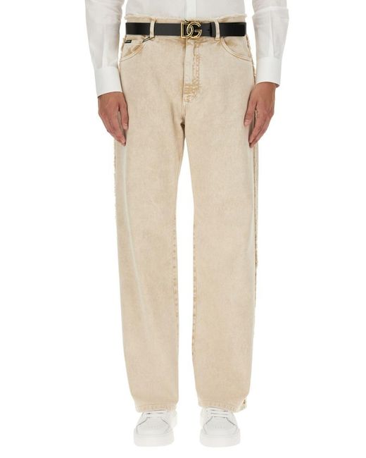Dolce & Gabbana Natural Denim Pants With Button Closure And Belt Loops for men