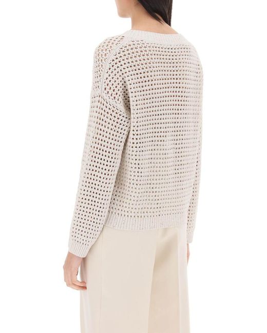 Brunello Cucinelli White Dazzling Net Cotton Sweater